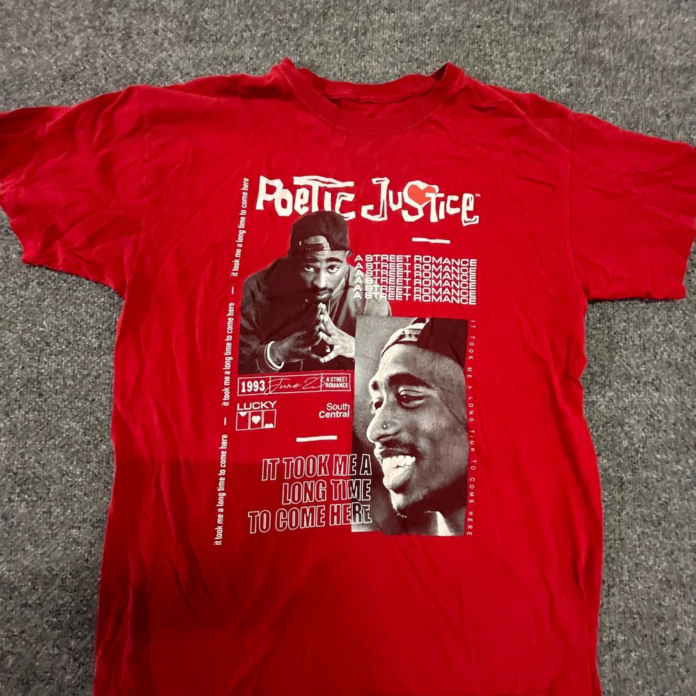 Poetic Justice T-Shirt Mens Size L Red Tupac Shakur Graphic Short Sleeve Cotton